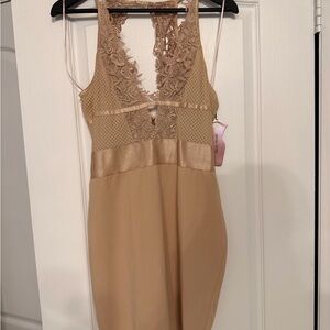 Haute Monde Beige Lace Dress Nude Lace Open Back Bodycon Dress – Women’s Large